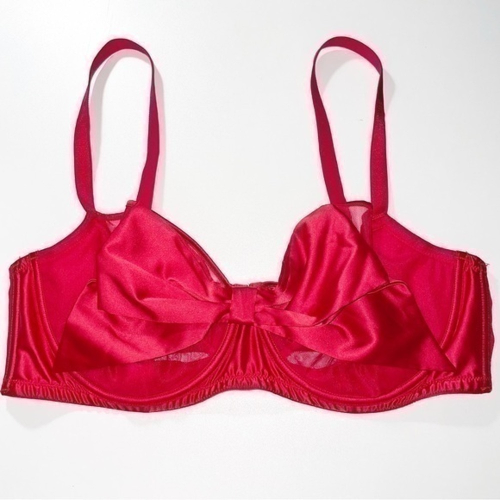 Victoria’s Secret Red Satin Bow Mesh Bralette